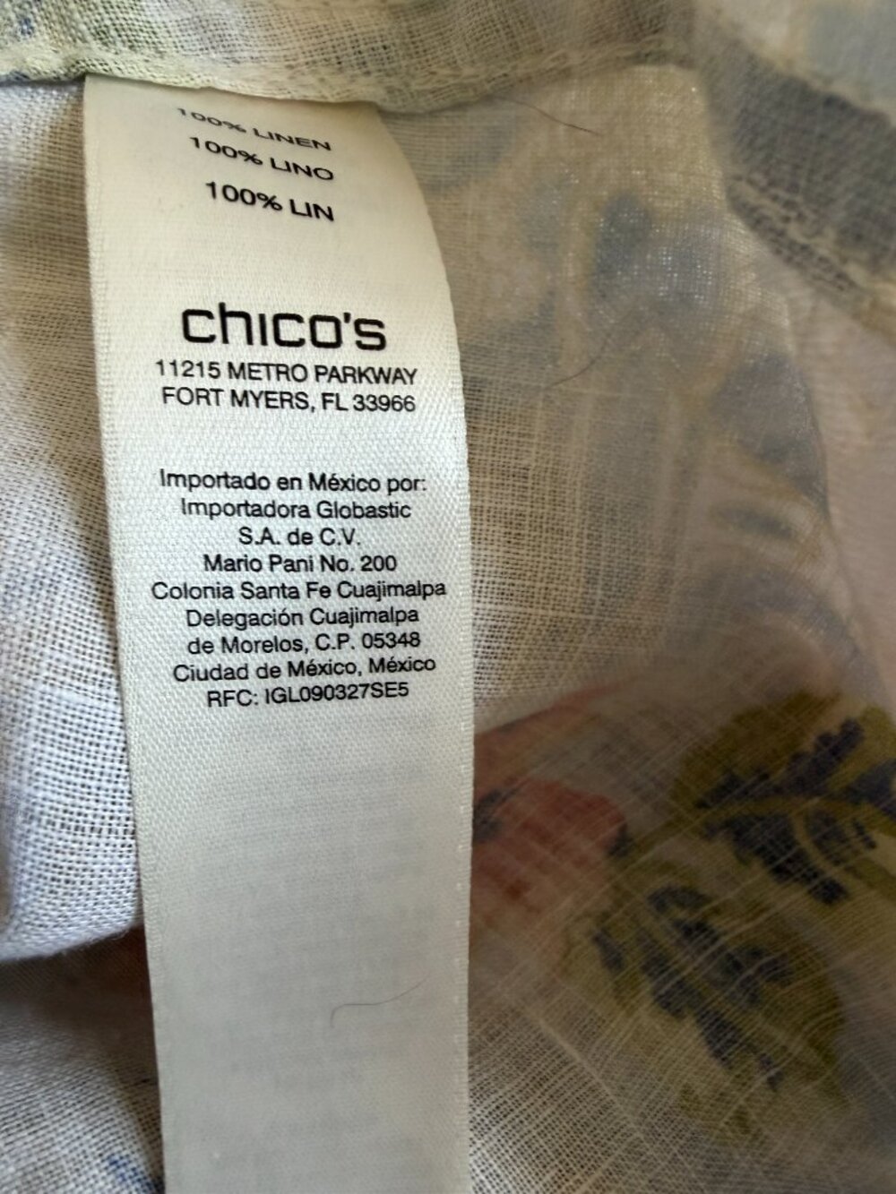 Chicos Linen Blouse Blue Floral Paisley Button Front Lightweight Summer Top SZ 1 - Picture 12 of 12